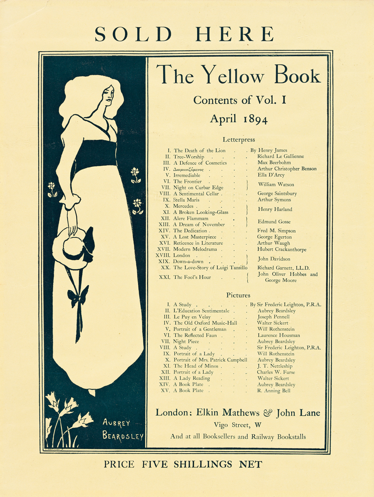 AUBREY BEARDSLEY (1872-1898).  THE YELLOW BOOK. 1894. 15x11 inches, 39x29 cm.